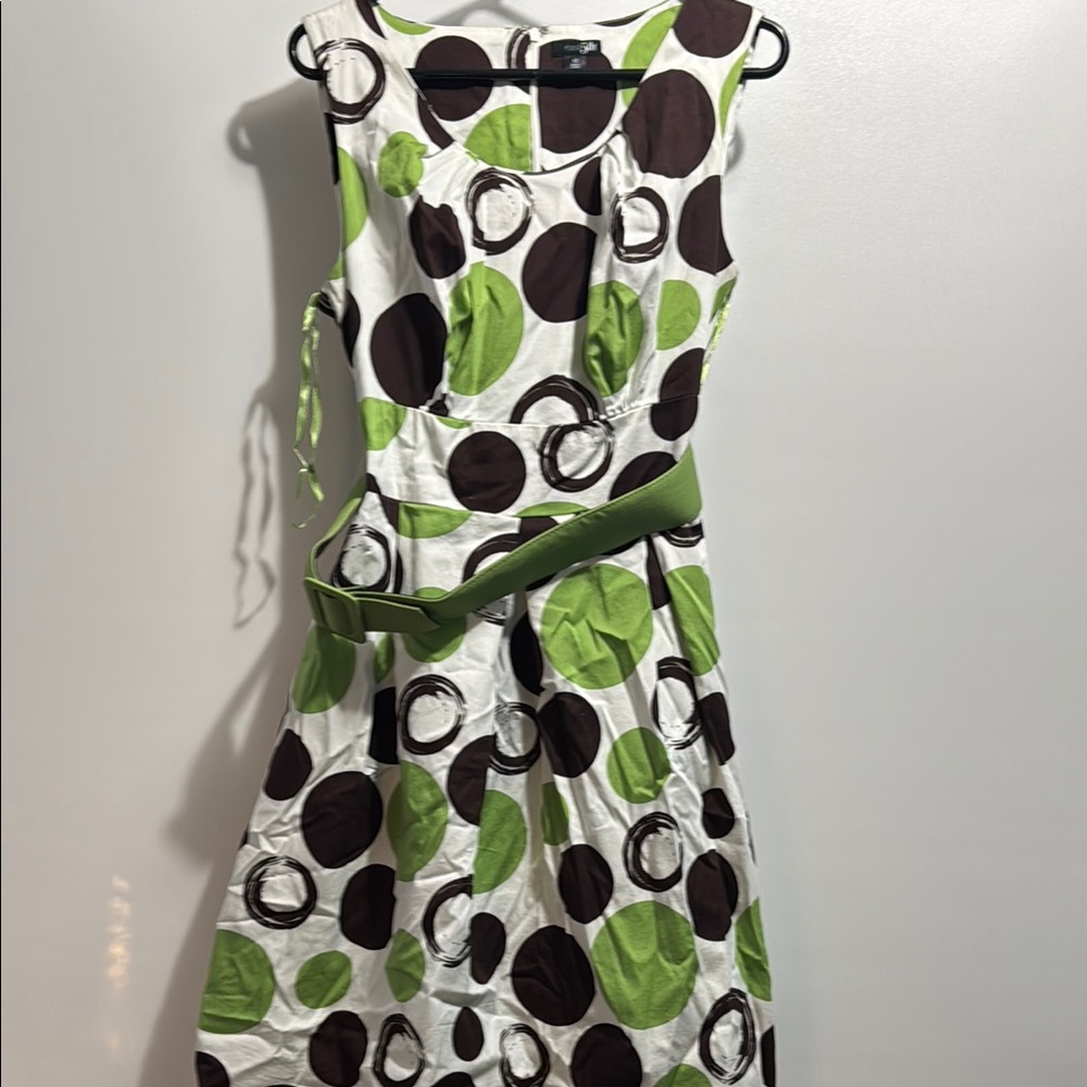 Polka Dot Sleeveless Dress - Green and Brown